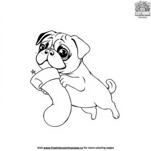 Pug with a Christmas Stocking Coloring Pages