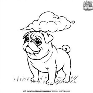 Pug with a cloud coloring pages