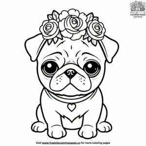 Pug with a flower crown coloring pages