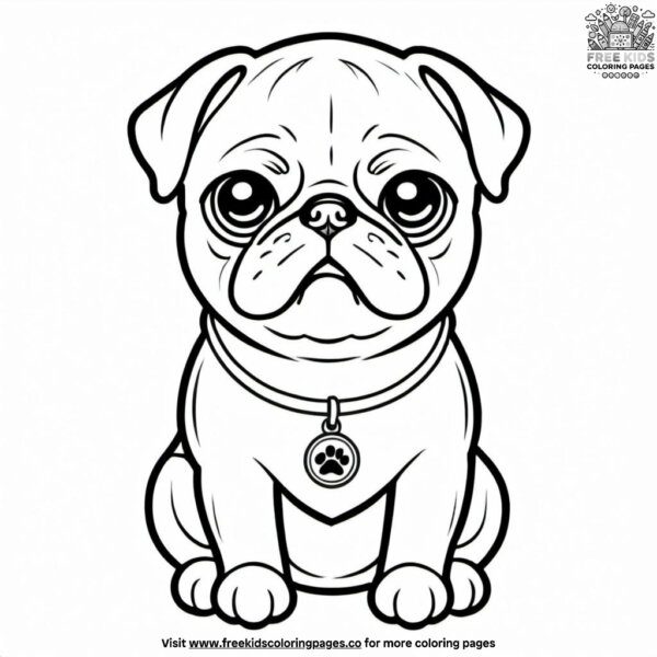 Pug with a paw medal coloring pages