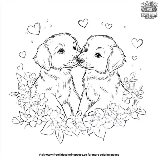 Puppy love valentine coloring pages