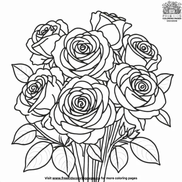 Red rose bouquet coloring pages