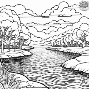 River Flow Sunset Coloring Pages