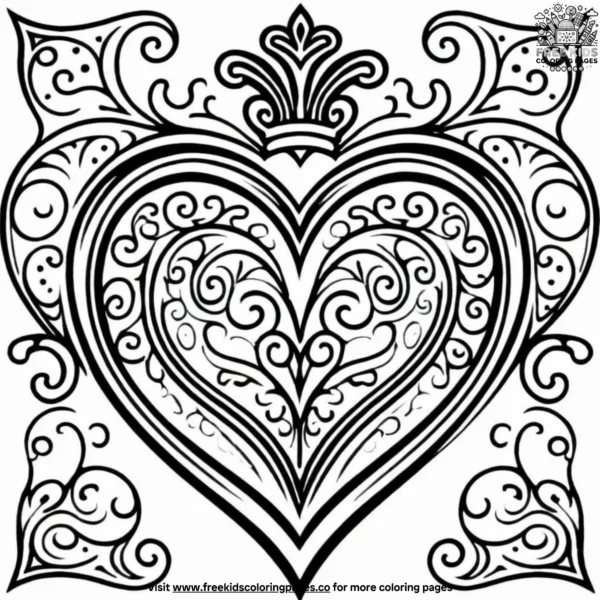 Royal hearts design coloring pages