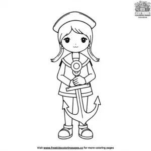 Sailor Doll Holding an Anchor Coloring Pages