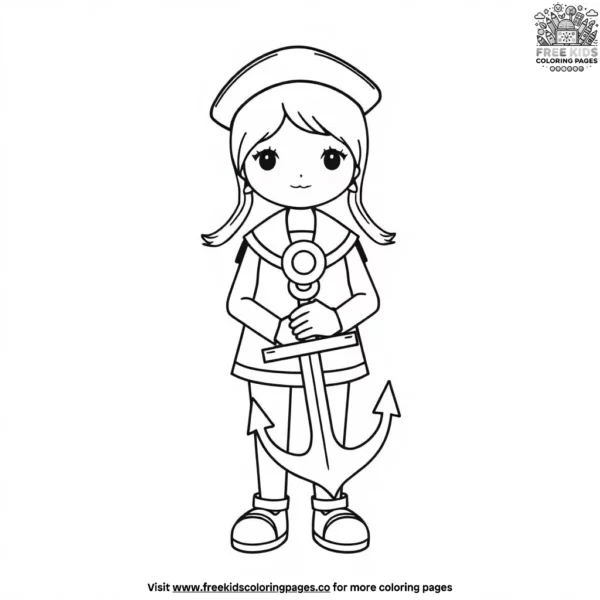 Sailor doll holding an anchor coloring pages