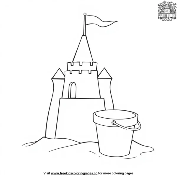 Sandcastle with a bucket coloring pages