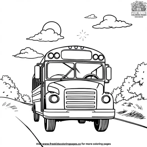 School bus on a sunny day coloring pages