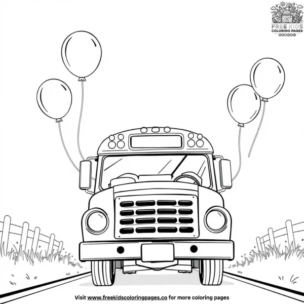 School bus with balloons coloring pages