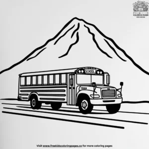 School Bus with Mountain Coloring Pages