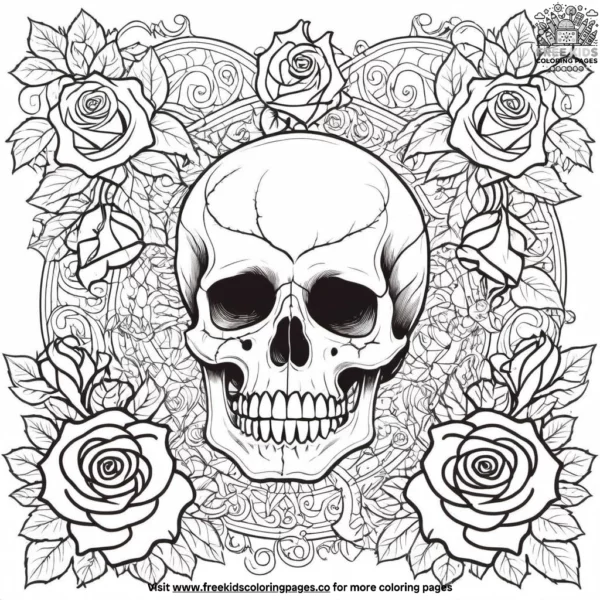 Skulls and roses coloring pages