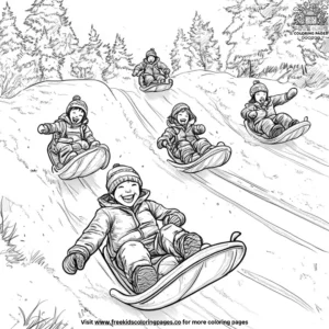 Sledding Downhill Fun Coloring Pages