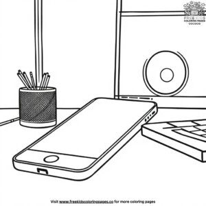 Smartphone on a desk coloring pages