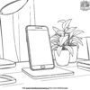 Smartphone on a Desk with a Plant Coloring Pages