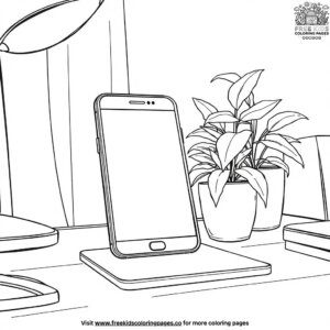 Smartphone on a desk with a plant coloring pages