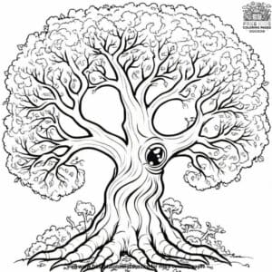 Spooky tree coloring pages