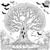 Spooky Tree with Bats Coloring Pages