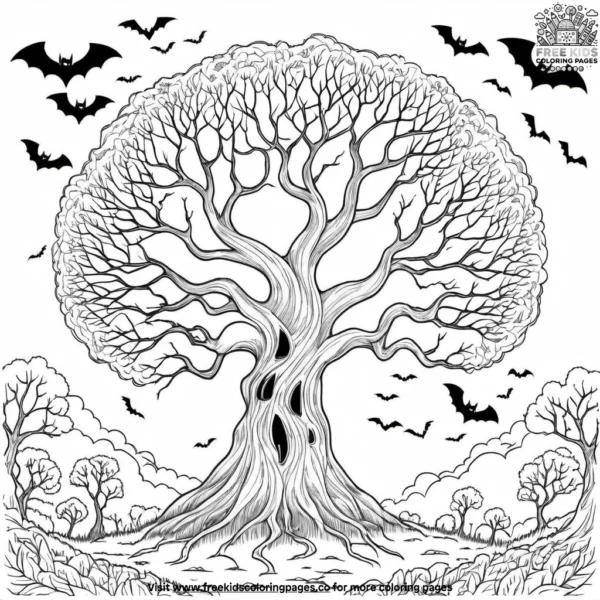 Spooky tree with bats coloring pages