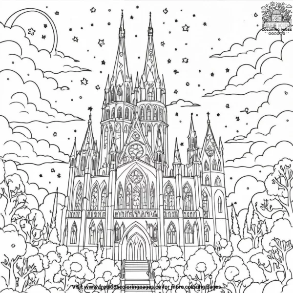 Starry gothic skyline coloring pages