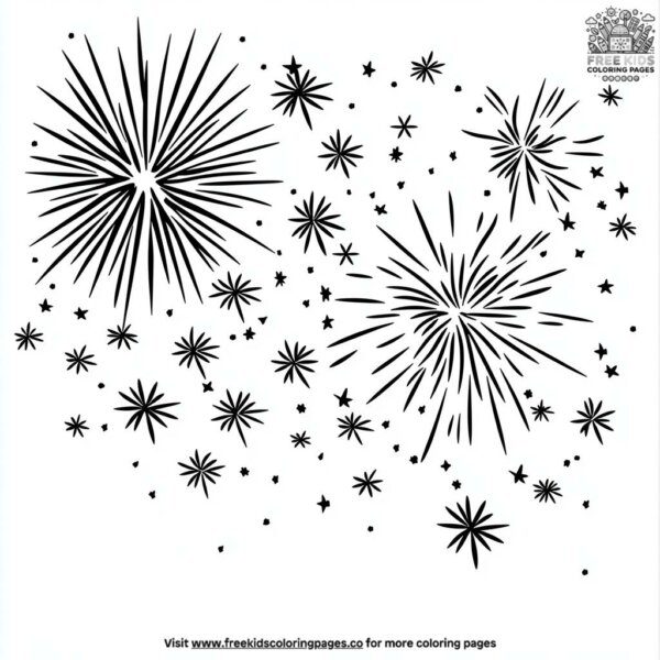 Stars and fireworks display coloring pages