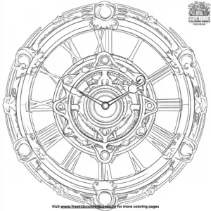 Steampunk gears and clocks coloring pages