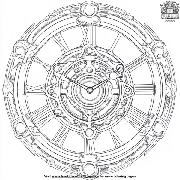 Steampunk gears and clocks coloring pages