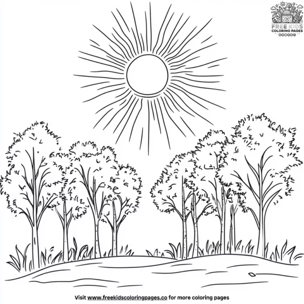 Sun behind trees coloring pages