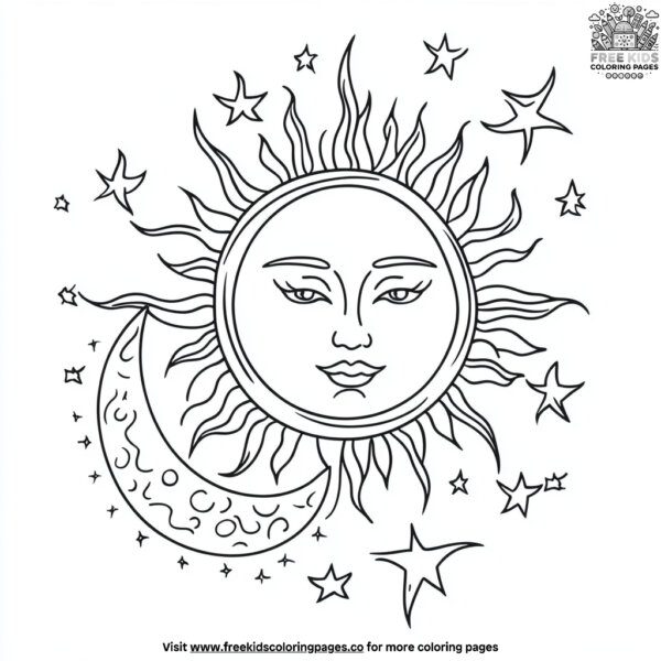 Sun and moon coloring pages