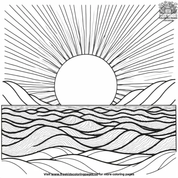 Sun and ocean waves coloring pages