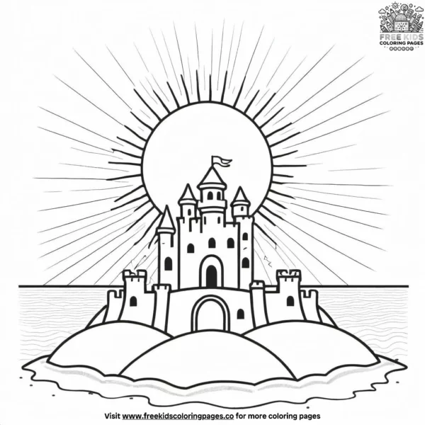 Sun and sandcastle coloring pages