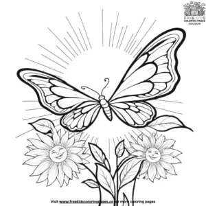 Sun with a Butterfly Coloring Pages