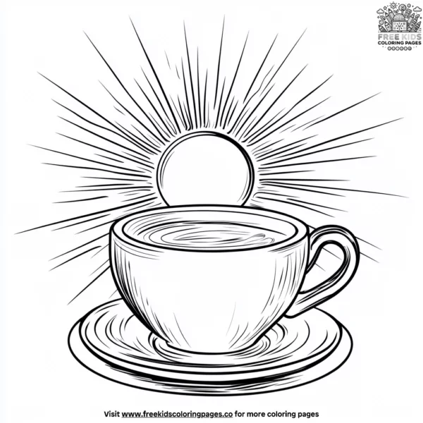 Sun with a cup of tea coloring pages