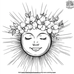 Sun with a Flower Crown Coloring Pages