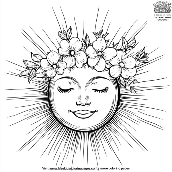 Sun with a flower crown coloring pages