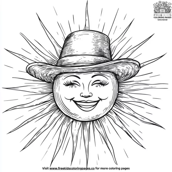 Sun with a hat coloring pages