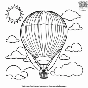 Sun with a Hot Air Balloon Coloring Pages