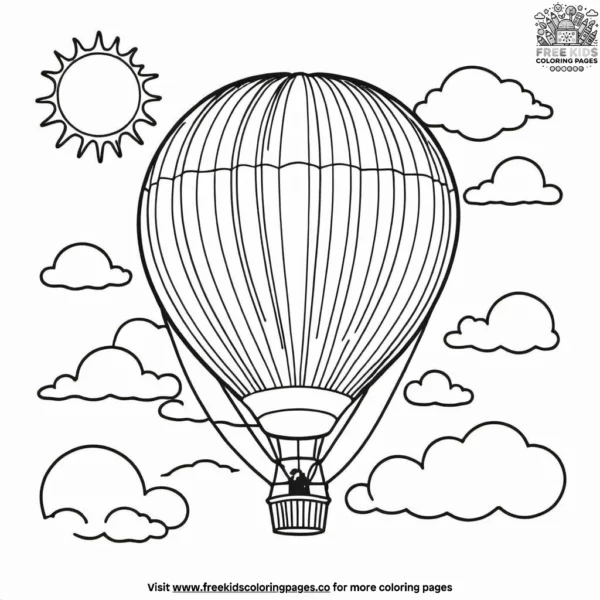 Sun with a hot air balloon coloring pages