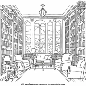 Sunlit Library Windows Coloring Pages