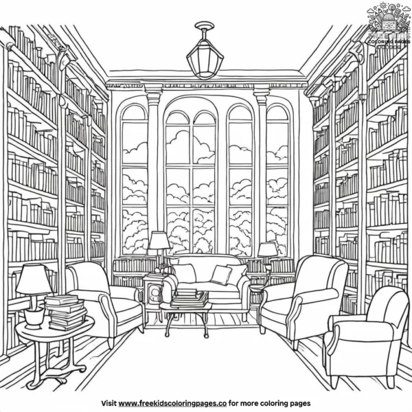 Sunlit library windows coloring pages