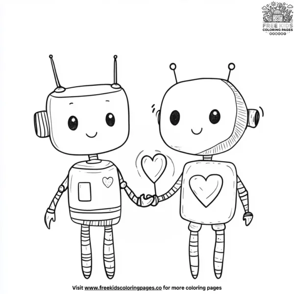 Sweet valentine robots coloring pages