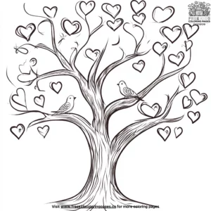 Sweetheart Tree with Love Birds Coloring Pages