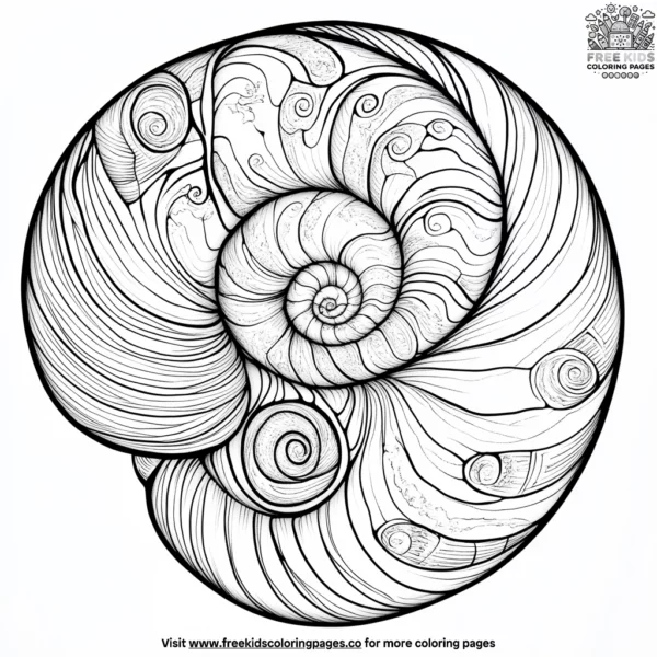 Swirled shell zentangle coloring pages