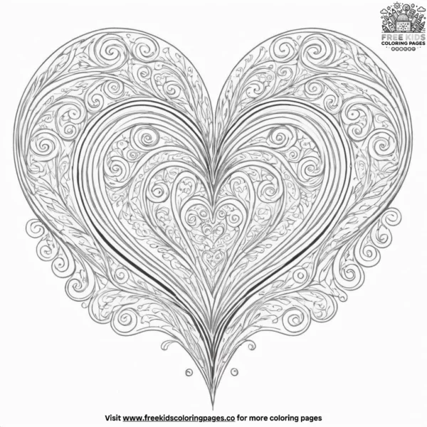 Swirling heart zentangle coloring pages