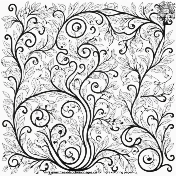 Swirling vine zentangle coloring pages