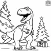 T Rex and Christmas Tree Coloring Pages