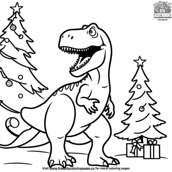 T rex and christmas tree coloring pages