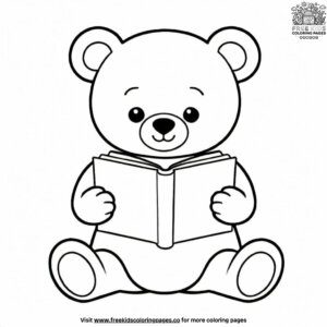 Teddy Bear Reading a Book Coloring Pages