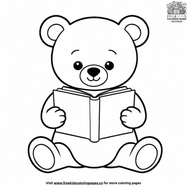 Teddy bear reading a book coloring pages