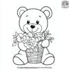 Teddy Bear and Flower Basket Coloring Pages