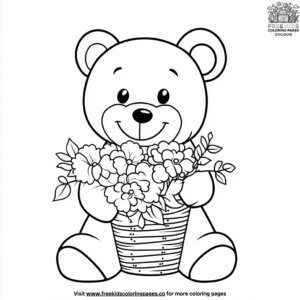 Teddy Bear and Flower Basket Coloring Pages